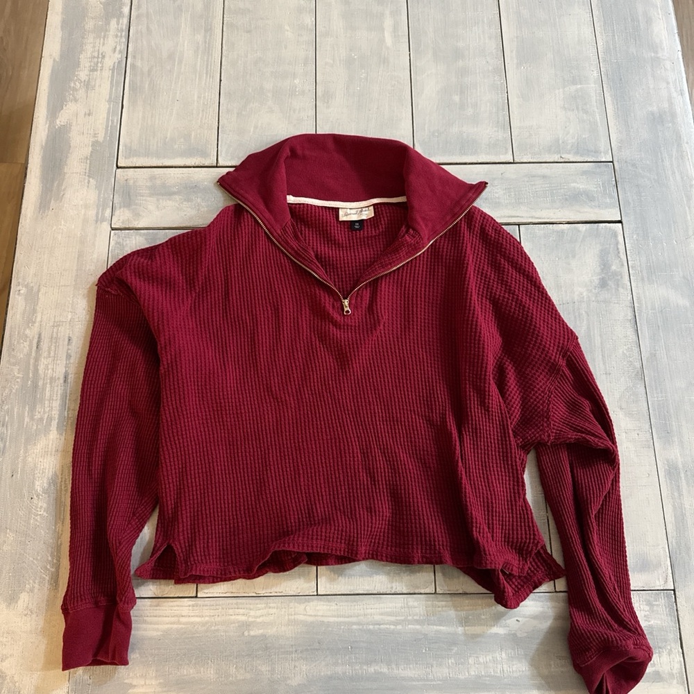 Universal Thread brand burgundy waffle knit half-zip pullover